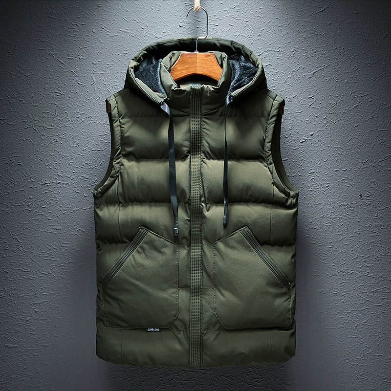 Demi-season vest with hood, keep warm cotton jacket for beloved with down, Korean style