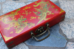 Antique-style jewelry box, imitation ancient storage box, classic wooden box with dragon and phoenix patterns, gift packaging box