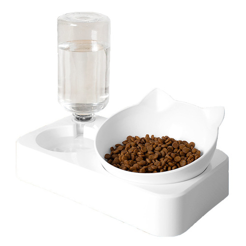 Pet Cat Bowl Dual Bowl Dog Bowl Automatic Waterer Food Bowl Dog Food Bowl Transparent Plastic Cat Ear Feeder