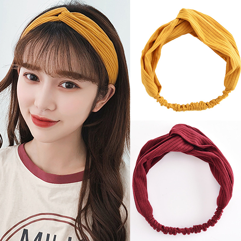 韓版交叉秋冬發帶簡約百搭針織毛線松緊頭帶發飾品頭飾2元批發