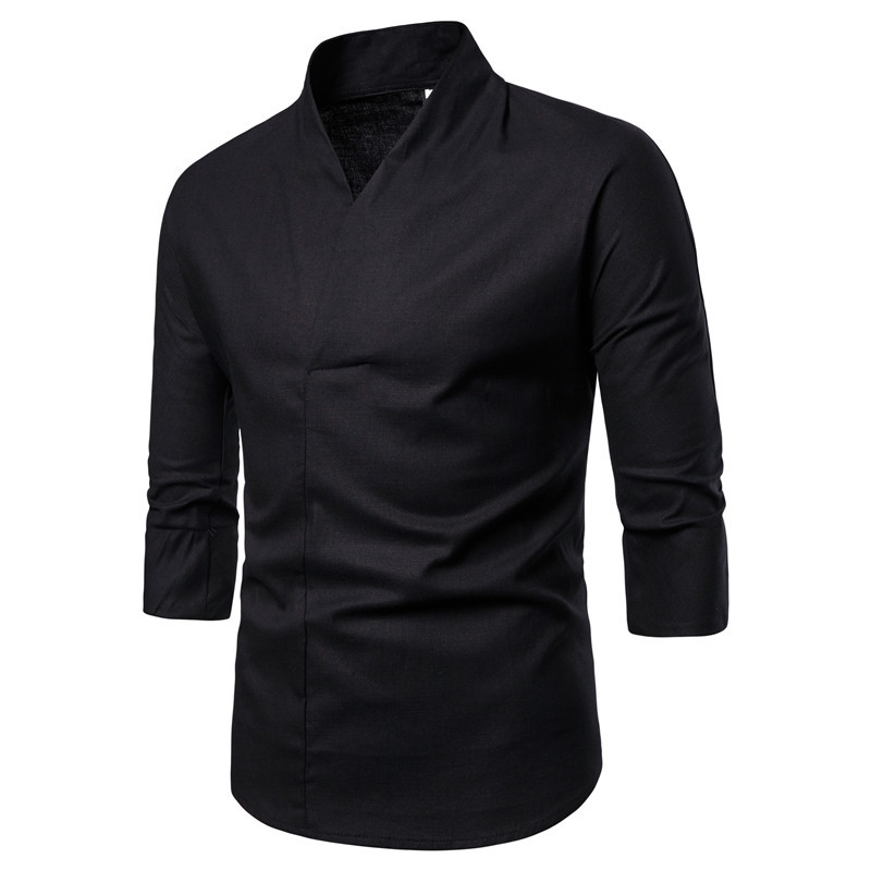 2019 verano nuevo estilo chino camisa de hombre moda suelta algodón Lino 3/4 manga hanfu moda ropa de hombre al por mayor