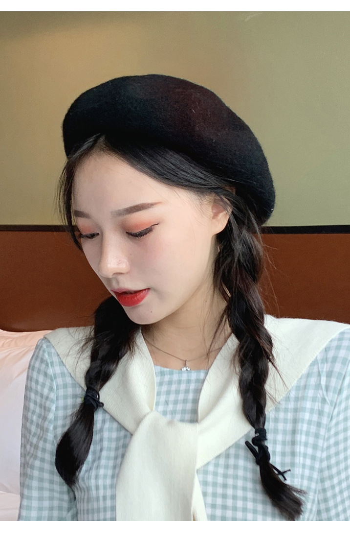 105g Weight Beret Hat Hats Type Daily Occasion Woolen Material Solid Color Pattern Winter, Spring, Autumn Season Women's Gender Plush Design Korean Style Style Eaveless Rim Women's Korean Style Solid Color Plush Eaveless Beret Hat 10