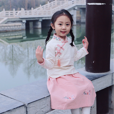 女童漢服襦裙中國風童裝兒童春秋套裝小女孩古裝超仙女寶寶唐裝