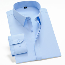 春秋季白衬衫男士长袖韩版修身纯色休闲衬衣商务职业工装衬衫