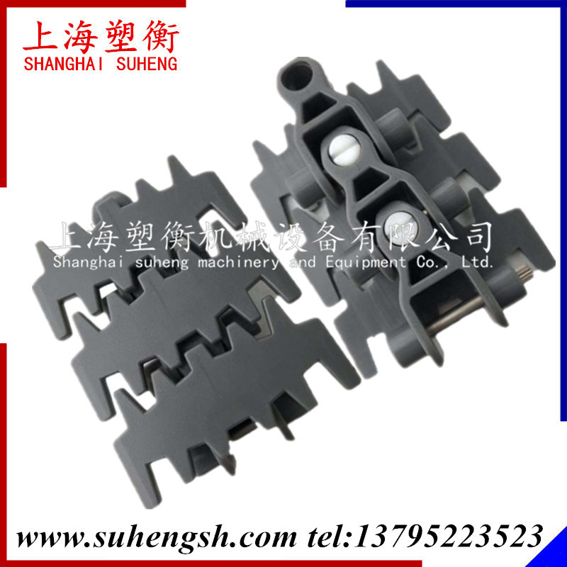 63-7000K抗防静电柔性链板转弯齿形链耐高温耐酸碱塑料钢平板链
