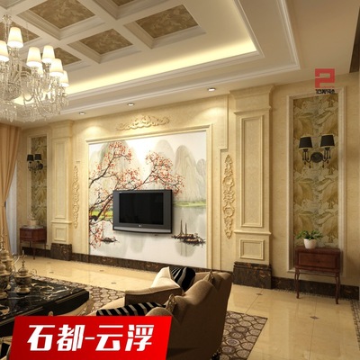 广东云浮石材_石材雕花电视天然大理石山水画
