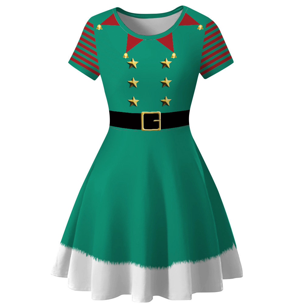 Frau Swing-kleid Weihnachten Rundhals Drucken Kurzarm Weihnachts Muster Über Dem Knie Gruppe Festival display picture 8