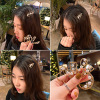 Small cute hairgrip from pearl, metal bangs, brand hair accessory, Chanel style