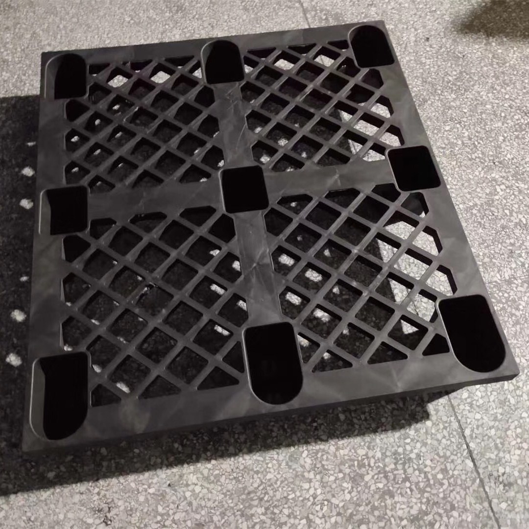 九脚防潮垫板 黑色塑胶卡板 网格地台板 单面塑料托盘