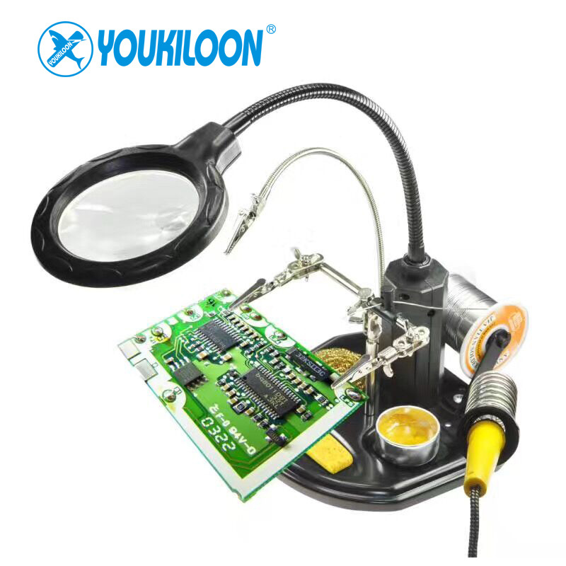 TE802带灯放大镜 烙铁架+夹具 多功能焊接辅助夹座手机维修工具