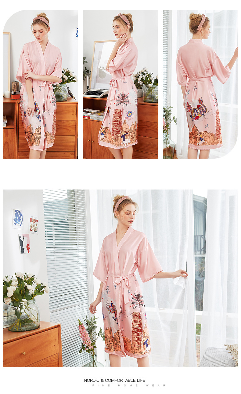 spring and summer long silk pajamas  NSJO8782