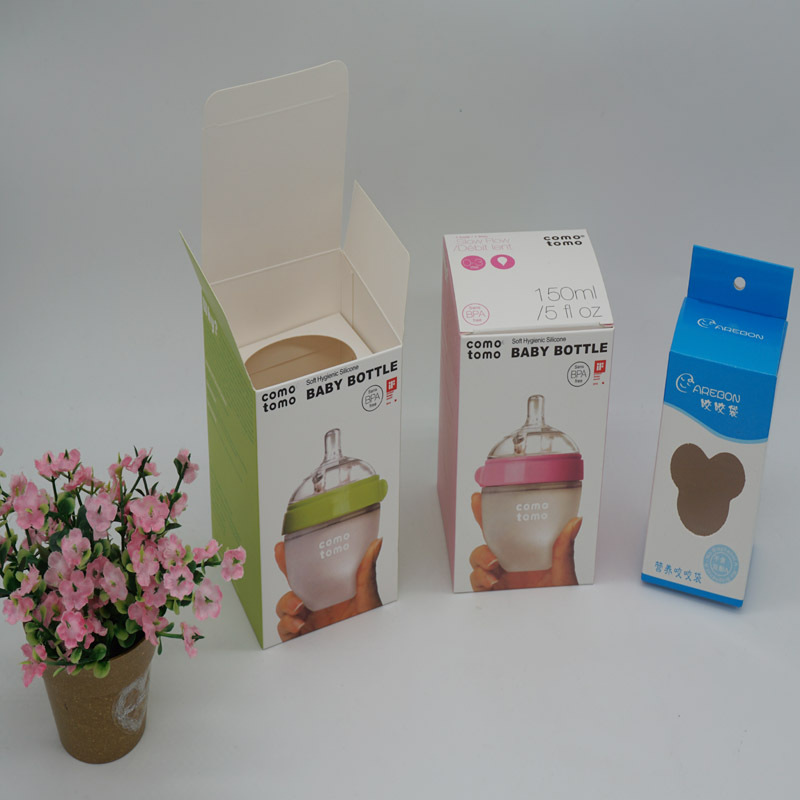 生产 奶瓶包装盒 开窗纸盒 奶嘴包装盒开窗 白卡腹膜奶瓶纸盒