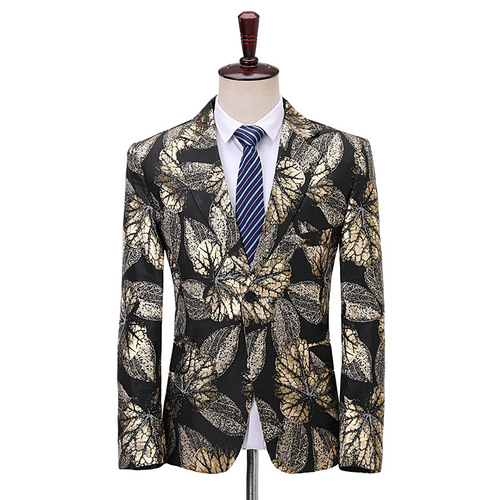  men blue gold jacquard jazz dance dress suit wedding emcee jazz dance singers host performance blazers coat for man stage outfit male singer character suit