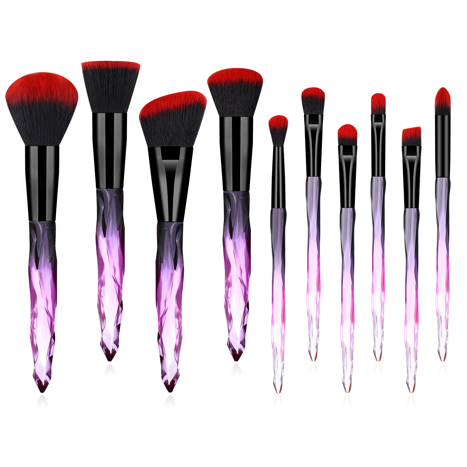 Fashion 10 Pcs Transparent Artificial Crystal Handle Plastic Makeup Brush Set display picture 1