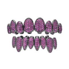 歐美滿鋯石八齒鑲鋯石嘻哈牙套hiphop不規則個性彩色金牙套