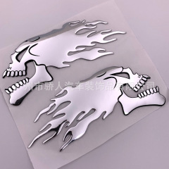 3D Flame Skeleton Head Sticker Soft Gel Decal Universal Pattern Suitable for Car Motorcycle Fuel Tank Electric Bike Logo