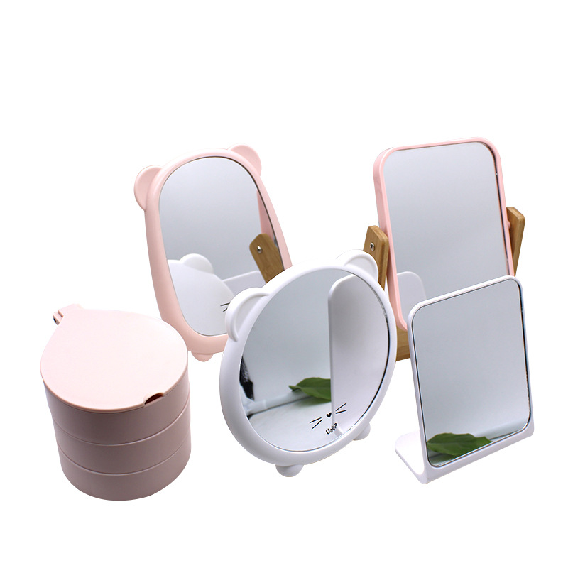单面双面台式化妆镜 方形梳妆镜收纳盒子镜子便携公主镜美容镜子
