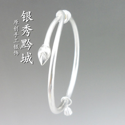 银秀黔城手工银饰批发999纯银手镯女莲蓬雪花银厂家一件代发送礼|ru