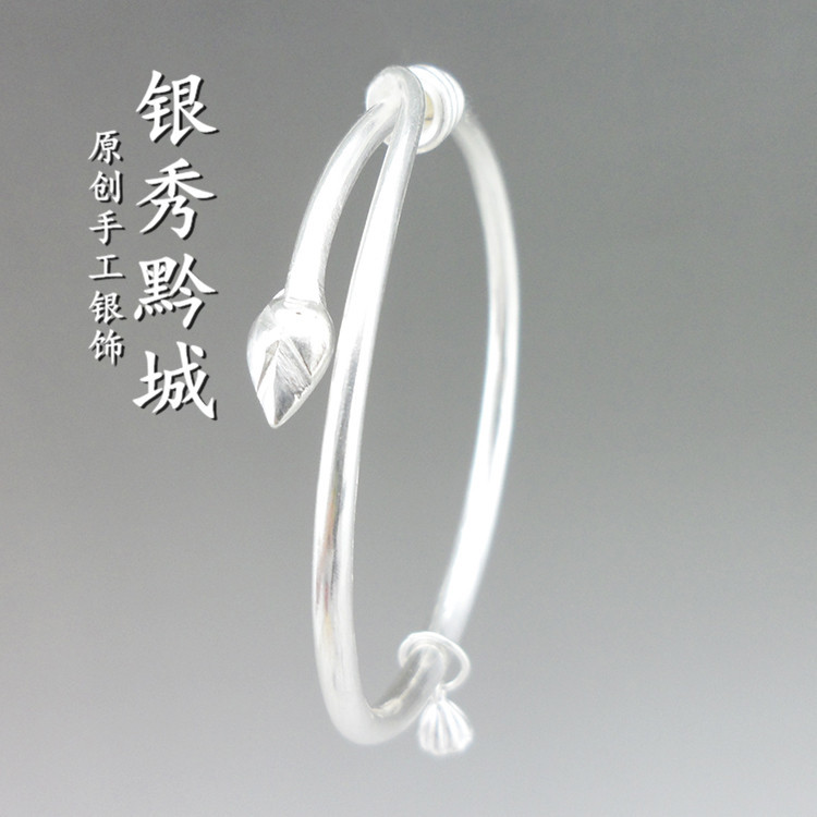 银秀黔城手工银饰批发999纯银手镯女莲蓬雪花银厂家一件代发送礼|ru