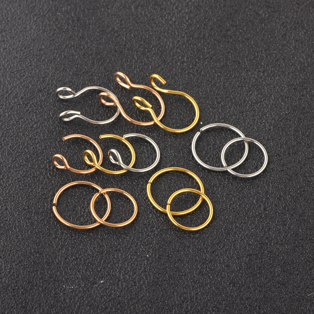 12 Pcs Fake Nose Ring Nose Nail Piercing Jewelry Set, Stainless Steel Geometric Style, 2023 Spring Trendy Ethnic Vintage detail image 8