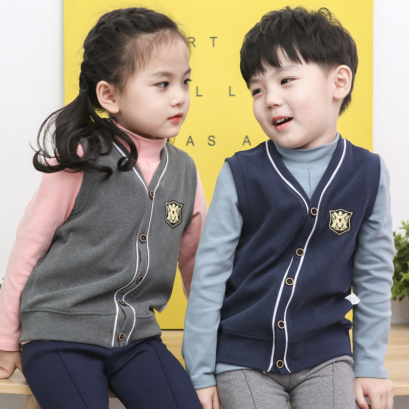 2019新款兒童德絨保暖馬甲背心韓版休閑學院男童女童保暖開衫馬甲