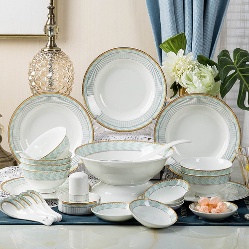 Set of Jingdezhen Ceramic Bowls and Plates for Home Use, New Chinese Style Bone China Tableware, Bowl and Chopstick Combination, Complete Gift Set for Wholesale