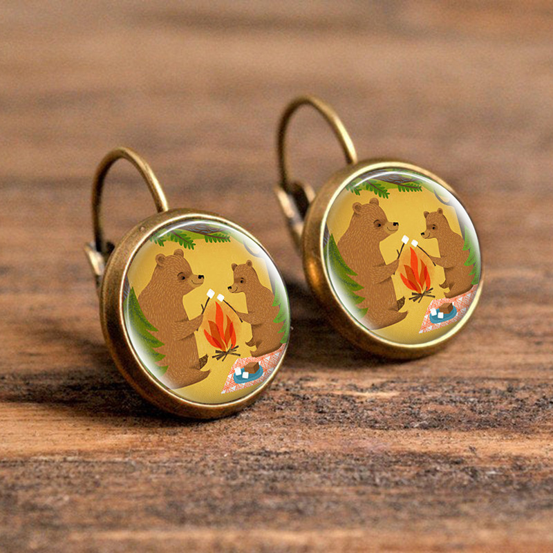 1 Pair Casual Simple Style Animal Round Plating Inlay Alloy Glass Earrings display picture 13