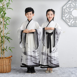 Children white black chinese ancient folk costume Hanfu warrior robe girls traditional Chinese clothing  Chinese Hanfu performance Cosplay kimono clothing