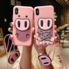 Cartoon pig mobile phone case Apple doll bracket hanging rope full package protective cover