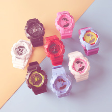 李現同款雙顯時間男女士運動防水大表盤表時尚糖果色果凍電子手表