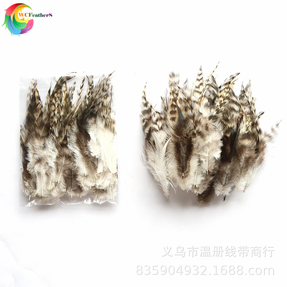 温册羽毛现货批发自然色青芦花尖8-16cm50根一套黑白条花鸡毛详情图9