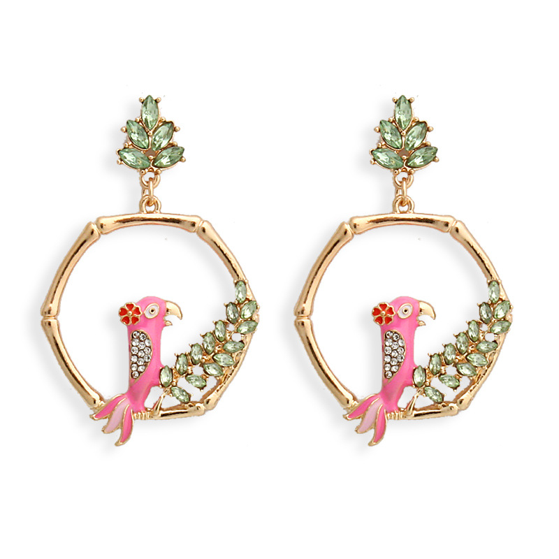 Ethnic Style Pink Bird Pendant Earrings display picture 4