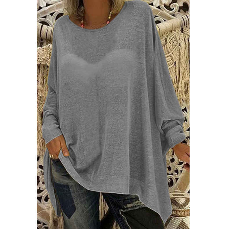 top de manga larga con cuello redondo suelto de color sólido NSKX10137