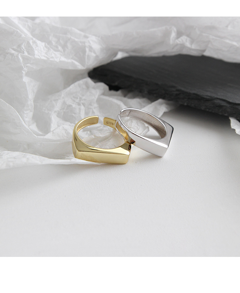 Korean S925 Sterling Silver Ring INS Minimalist Geometric Rectangle Glossy Open Female Ring Silver R