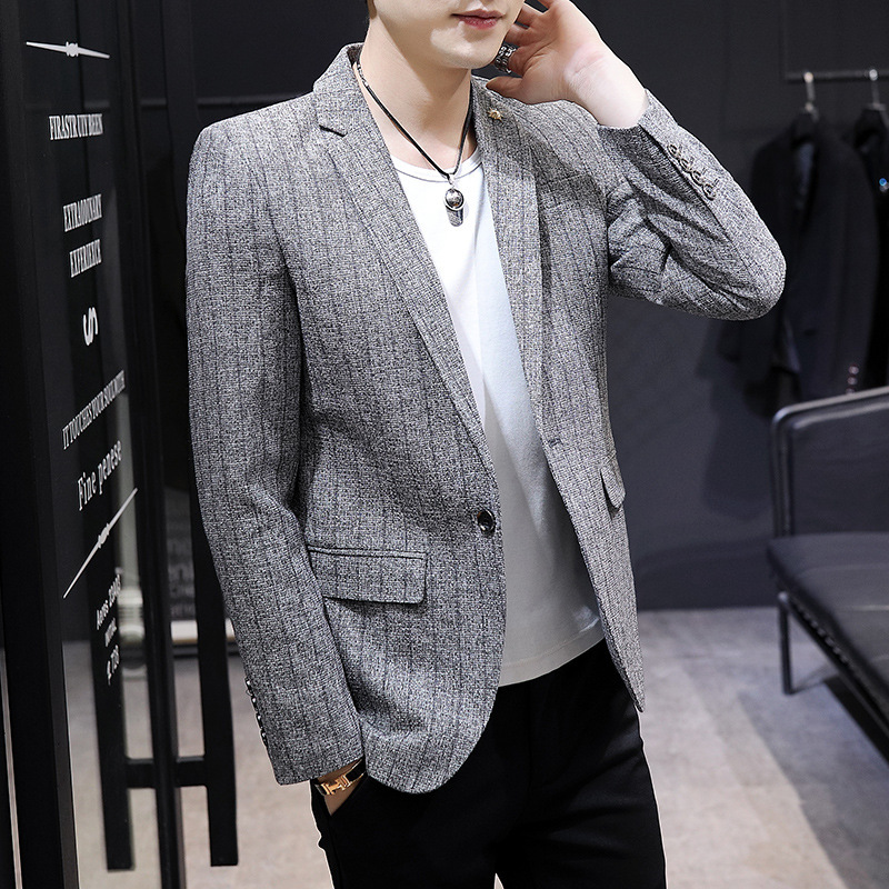 Autumn New Casual Suit Jacket Men's Korean Fashionable Handsome Plaid Small Suit Business Men's Clothes