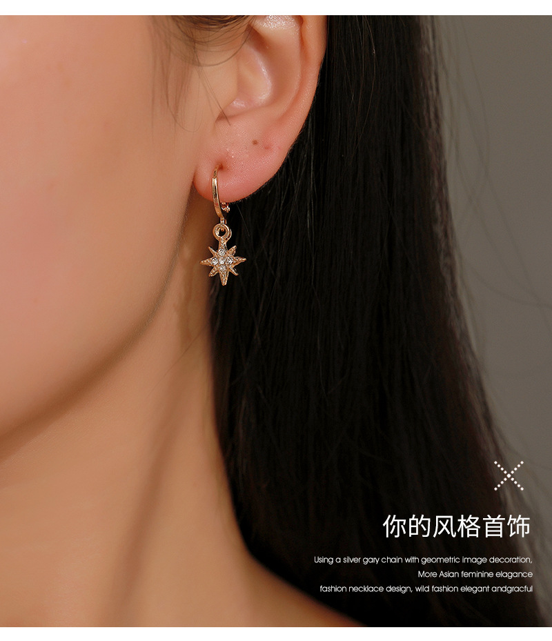 New Style Earrings Asymmetry Stars Moon Earrings Fashion Diamond-set Earrings Copper Women's Earring display picture 2