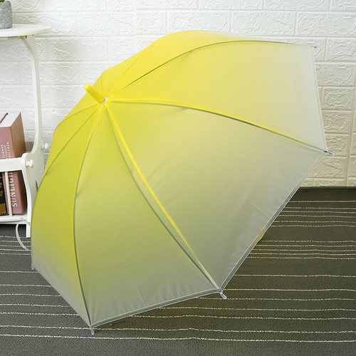 Manufacturer of small and fresh long-handled transparent color gradient straight rod parasol with satin film dance umbrella for wholesale
