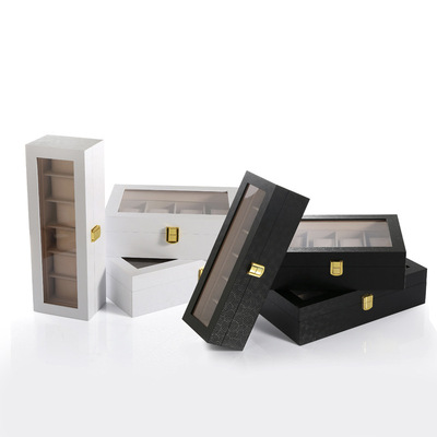 现货UV印刷密度板手表盒 6.10.12位首饰饰品展示礼品盒带锁黑白色|ms