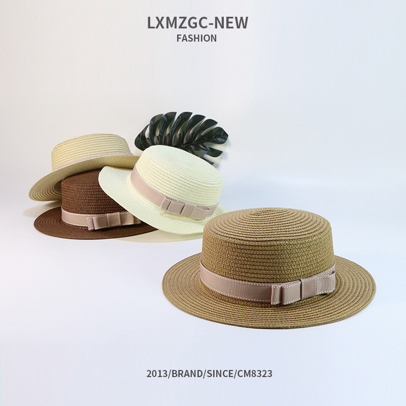 Summer Casual Sunscreen Flat Bow Woven Parent-child Straw Hat display picture 1