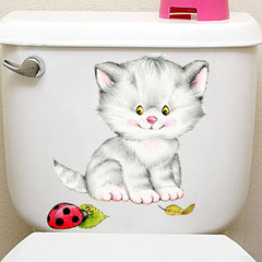 Creative simulation of real cat toilet stickers, waterproof self-adhesive bathroom stickers, cute cartoon kitten wall stickers