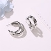 Foreign trade new metal three -layer semi -circular cross earrings trendy ears and feminine feminine cold light wind C -shaped earrings