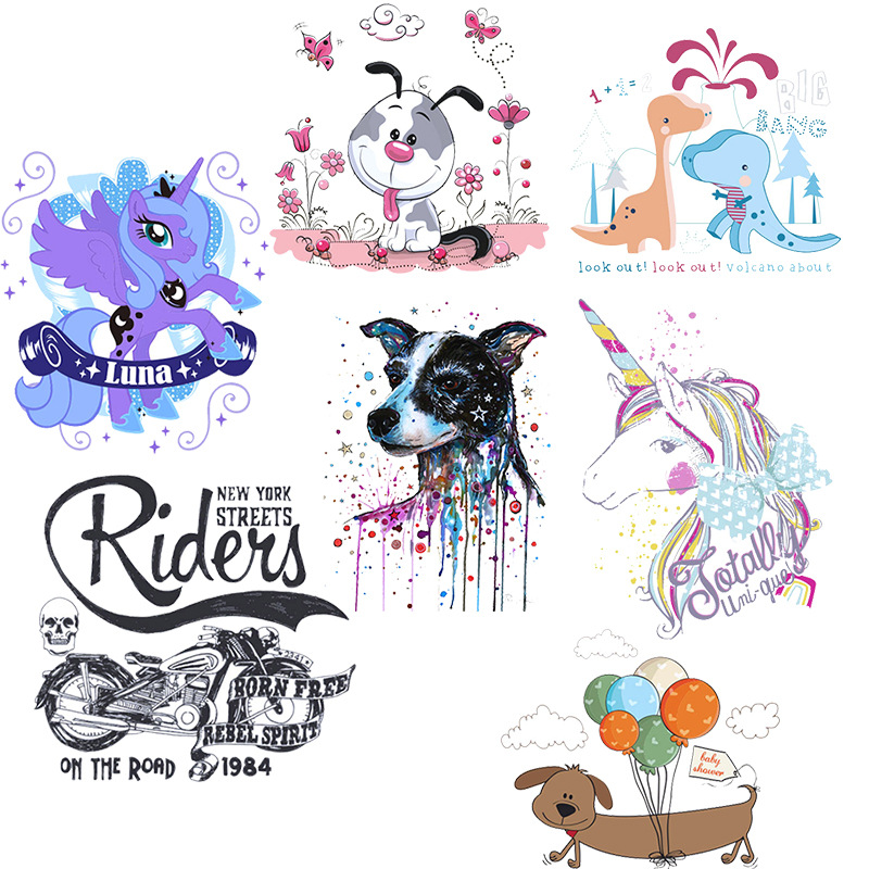 厂家直销彩色动物A级过粉烫画图案 热转印T恤服装辅料现货烫画贴