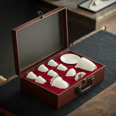 High-end white porcelain tea set with high-quality Dhua sheep fat jade, gold-trimmed ceramic Sandai cover bowl Gongfu tea set for wholesale