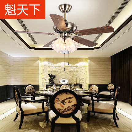 白色吊扇灯铁叶田园风扇卧室简约餐厅家用木叶吊灯书房客厅电扇灯