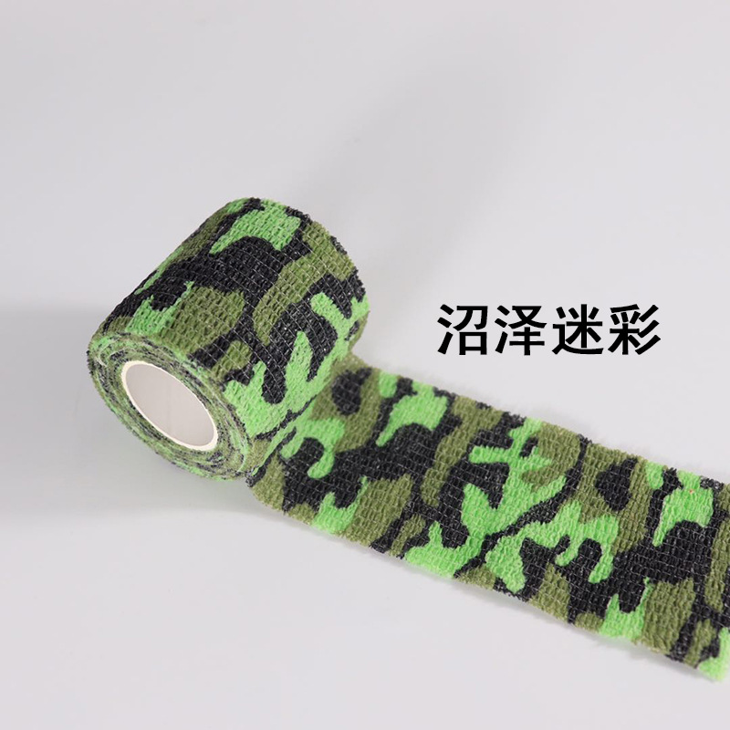 Fábrica sin pegamento cinta de camuflaje telescópica autoadhesiva tela no tejida caza al aire libre caza camuflaje cinta de montar