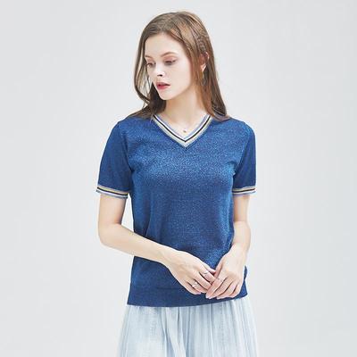 高端2019夏季OL气质欧美套头V字领修身型毛衣女式针织衫产地货源|ru