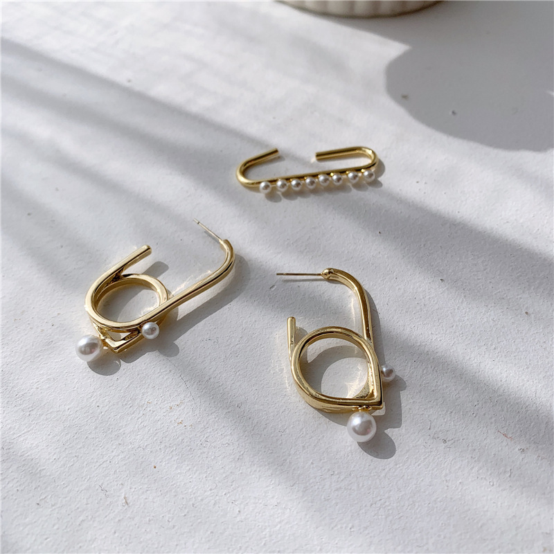 2019 Corée Du Sud Dongdaemun Clip Percé Perle Oreille Suspendus 925 Argent Aiguille Boucles D'oreilles À La Mode display picture 4