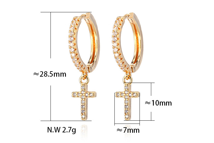 Copper Zirconia Cross Earrings - Golden