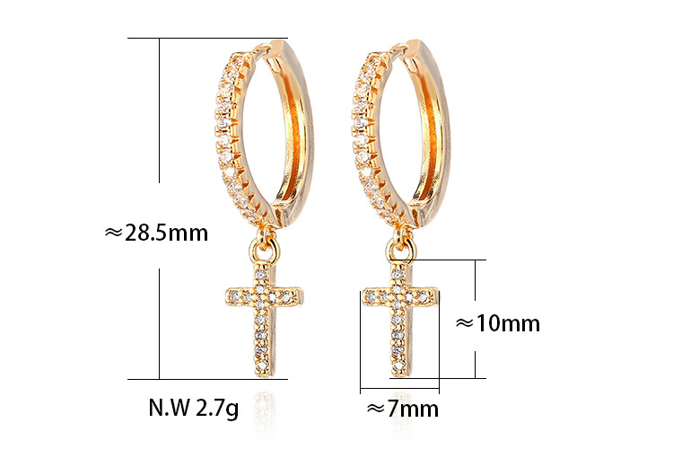 Boucles D&#39;oreilles En Forme De Croix En Zircon En Gros display picture 1