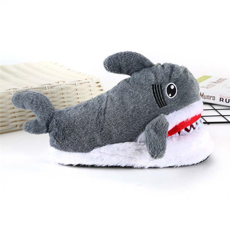 Pantofole di peluche con testa di squalo, suola spessa, 3D, per interni, calde, casa, cartone animato, scarpe di cotone_voghion.com